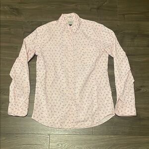 J Crew Light Pink w/ Blue Leaf Pattern Long Sleeve Button Down Shirt, Size Small